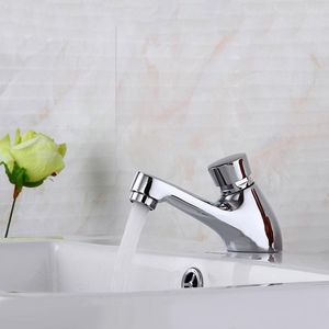 Banyo Lavabo muslukları Washbasin musluk bakır zaman gecikmesi musluk dokunuş pres Otomatik kapanış tek tek soğuk su tasarrufu için toplu tuvalet