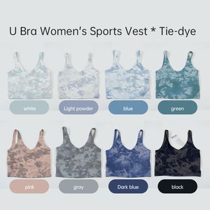 LL Tie dye printed yoga vest lu sports U-back bra with chest pad Tight fitness women wear sports vest