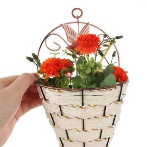 Dekorativa blommor Handcraft Succulent Plant Ornament Vase Wall Hanging Rattan Garden Decoration Basket Flower