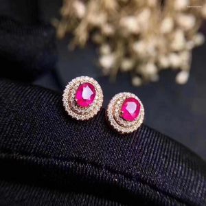 Studörhängen Natural Ruby Earring Original Real 925 Sterling Silver 4 6mm 2st Gemstone för män eller kvinnor