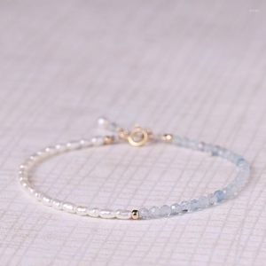 Braccialetti con ciondoli Minar Trend Rame placcato oro 14 carati Vera perla d'acqua dolce Colore blu Pietra naturale Filo di perline per le donne