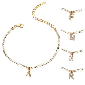 Shiny Rhinestone Inledande namn Anklets Armband för Women Letter Pendant Foot Chain Summer Beach smycken Tillbehör gåva