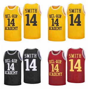 Уилл Смит #14 Свежий принц Bel Air Academy Movie Basketball Jersey Black Yellow Red Size S-XXL