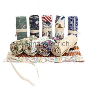 Pencil Bags Pencil Bags National Embroidery Canvas Handmade Pencil Case Bags 364872 Holes Roll Pouch Makeup Cosmetic Brush Pen Storage Box Bag School J230806