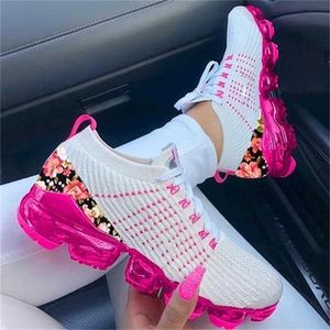 Dress Shoes New Sneakers Women Spring Fashion Knitted Fabric Floral Lace Up Ladies Casual Shoes Larged-Size Flats Running Sport J230806