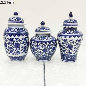 Vasi Cinesi ic Ceramica Dipinta Vaso Antico Porcellana Blu e Bianca Composizione Floreale Vintage Home Decor Artigianato Vaso di Stoccaggio x0806