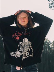 Kvinnors hoodies tröjor män kvinnor hoodie halloween kläder unisex långärmad skeletttryck dragkedja stängning tröja jacka för avslappnad dagligen 230804