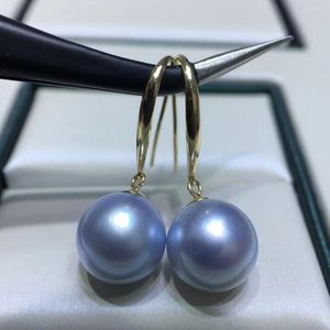 Dangle Earrings 9-10 Mm Natural South Sea Grey Pearl 14k 925s