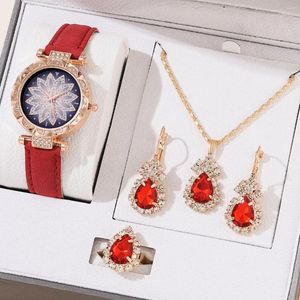 Начатые часы 5pcs set watch watch Женщины кожаные группы смотрят простые повседневные женские аналоговые наручные часы подарок Montre femme (без коробки)