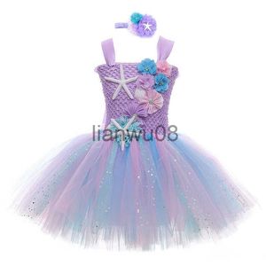 Girl's Dresses Girls Mermaid Tutu Dress Princess Birthday Party Dresses For Girls Starfish Halloween Cosplay Kids Mermaid Costume 112Y x0806