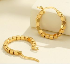 Hoop Earrings Real Au750 Pure18K Yellow Gold Women Lucky Square Beads Gift 3-3.3g
