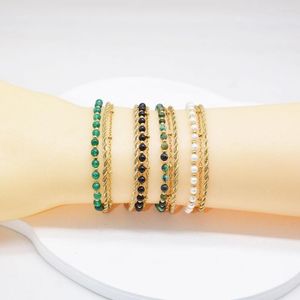 Link Bracelets Bracelet Made Of Natural Stones And Gold-plated Stainless Steel Twisted Chain Women's Boho Bangles Fashion Men's Jewellery