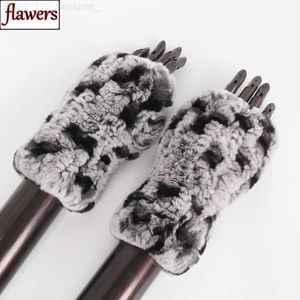 GRACE GM Hot Sell Fashion Women Knitted Rex Rabbit Mittens Winter Warm Ladies Real Fingerless Gloves Fluffy Knit Fur Mitten L230804 DBG B