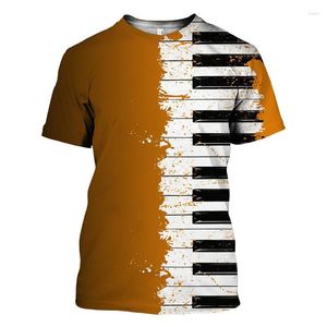 Herren-T-Shirts, modisches Klaviertastatur-Muster, 3D-Digitaldruck, Rundhals-Kurzarm-T-Shirt, großes Polyester-Material, Harajuku