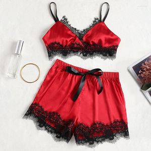 Kadın pijama kadınları set trim saten cami en iyi pijamalar pijamalar seksi iç çamaşırı şort yaz pijama v boyunlu kıyafetler takım elbise