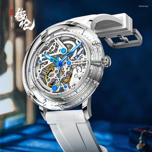 Wristwatches SOLEEN Fashion Skeleton Automatic Mechanical Watches Personality Men Watch Waterproof White Silicone Strap Reloj Hombre