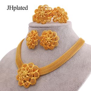 Bröllopsmycken set Hawaiian Fashion Gold Filled Plated Bridal Set Halsbandör örhängen Armband Ringgåvor Bröllopsmycken Set för kvinnor 230804