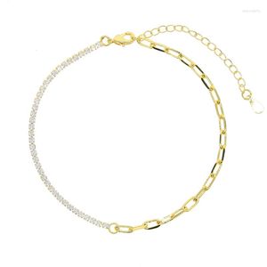 Anklets Cubic Zirconia för kvinnor Vita stenar med guld och platina Färgstorlek 21 5 cm Sommartillbehör Ankelarmbandsmycken