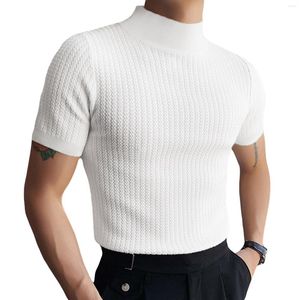 Erkek Tişörtleri 2023 Sıradan Skinny Beyaz T-Shirt Sokak Giyim Yüksek Boyun Kısa Kollu Alt Tees Erkekler İçin Dinlenf