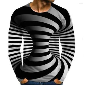 Herr t-skjortor grafisk optisk illusion t-shirt 3d tryckt långärmad daglig toppar streetwear rund halsgrafik tees kläder cool tshirt