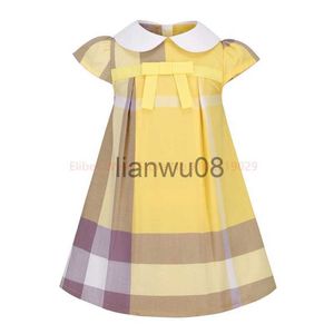 Girl's Dresses New Style 2023 Baby Girls Summer Clothes 27 Year Kids Birthday Party Bow Plaid Short Sleeve Dress Cotton Clothing Drop Shipping x0806