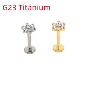 F136 Titanium Flower Labret Gem Lip Pieć Stud Tragus Helx Wewnętrzna nić 16G 8 mm bar L230806