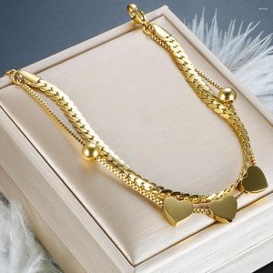 Charm Bracelets 316L Aço Inoxidável Fashion Upscale Joias Bohemia 2 Camadas Love Heart Thick Chain Bracelet For Women Girl Wholesale