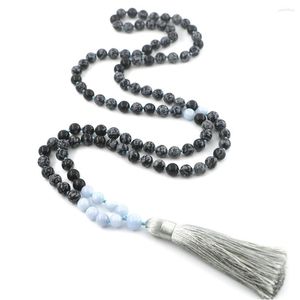 Pendanthalsband 8mm Snowflake Stone Handknoted 108 pärlor mala andligt halsband för kvinnor yogamycken edo2207