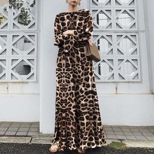 Leopardtryck Lång knälängd Lady Style Sleeved Dress