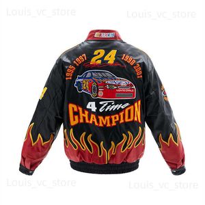 2023ss New Retro High Street Flame Bordado Motos Racing Vestuário Street Style Bomb Street Leather Jacket Ins Exploded T230806