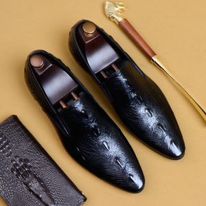 Sapatos para homens Sapatos formais padrão de crocodilo preto casual masculino mocassins de luxo terno formal couro genuíno masculino casamento sapatos oxford