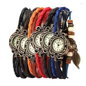 Armbanduhren Damen Armband Weave Wrap Quarz Leder Blatt Perlen Armbanduhren Herrenmode Uhr für Männer mechanisch