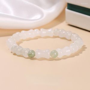 Strang 2023 Grün Jade Stein Bambus Hand Weben Armband Für Frauen Chinesische Vintage Student Prüfung Glück Charme Schmuck Zubehör