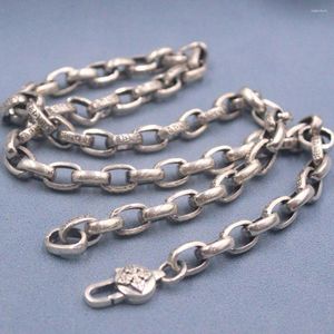 Chains Real 925 Sterling Silver Chain Women Men 8mm Six Word Sutra Oval Link Rolo Necklace 24inch Length