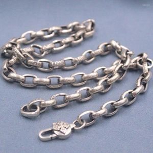 Kedjor Real 925 Sterling Silver Chain Women Men 8mm Sex Word Sutra Oval Link Rolo Halsband 24 tum längd