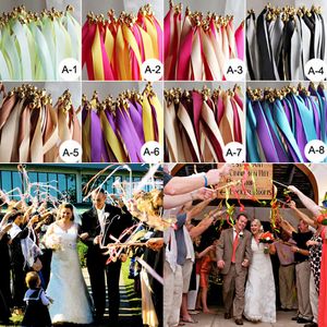 Banner Flags 50pcs/lot Colorful ribbon Wands wedding stick with Bells for wedding decoration 230804