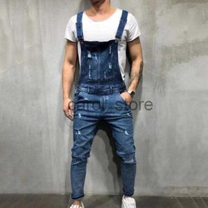 Mężczyzn Mężczyźni dżinsów rozryli swobodny kombinezon dżinsy Ruffled Button Fashion Wear Hole Men Dżinsowe dżinsy dla mężczyzny J230806