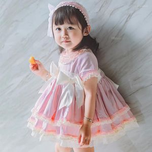 Mädchen Kleider 2023 Sommer Ankünfte Mädchen Spanisch Gericht Kleid Bogen Spitze Süße Qualität Prinzessin 1-6years Gilrs Party Panty Hüte 3 stücke