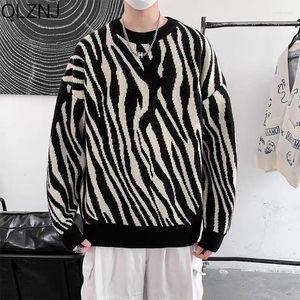 Men's Sweaters Zebra Striped Sweater Men Autumn Harajuku Vintage Y2K Streetwear Loose Fashion Pullover Hip Hop Women Knitted Jumper