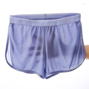 Herrshorts 1pcs sexiga män underkläder is silkes mesh andningsboxare sport träning träning spårar jockstrap string skinkel lyft trosor trosor