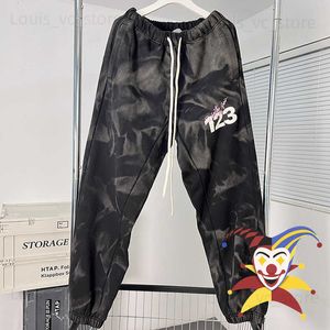 Tvättat tungt tyg RRR123 Tie Dye Sweatpants Män kvinnor Högkvalitativ RRR 123 byxor med dragkonstbyxor T230806