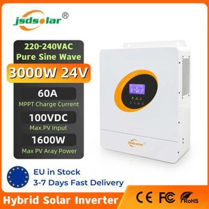 jsdsolar 3KW 24V Inverter solare ibrido 60A MPPT Caricabatterie solare Ingresso fotovoltaico Max 100VDC Onda sinusoidale pura Off Grid Inversore solare