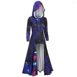 Women's Hoodies Cape Dress Women Plus Size Long Sleeve Hooded Starry Galaxy Print Autumn Winter Casual Cloak Vestido 2023 For Girl