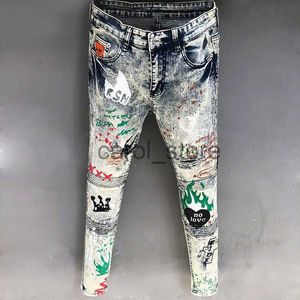 Mäns jeans 2022 Porträtt tryckt mager Slim Fit Jeans Party Casual Trousers Pantalones 2022 High Street Washed Painted Jean Men Streetwear J230806