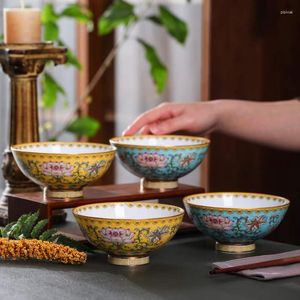 Bowls Rice Bowl Enamel Color Royal Blue And Yellow Jingdezhen Ceramic 4.5"