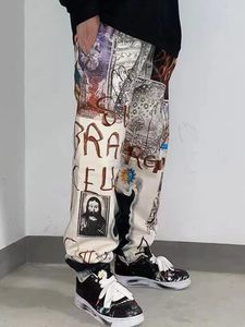 Calça masculina street hip hop moletom de alta qualidade para homens e mulheres moda arte graffiti casual