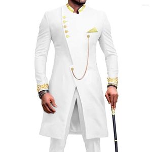 Abiti da uomo Abito da uomo Custom Made Slim Fit Bianco Wedding Groomsmen Stand risvolto Due pezzi Giacca Pantaloni Ricamo Giacca formale Costume Homme