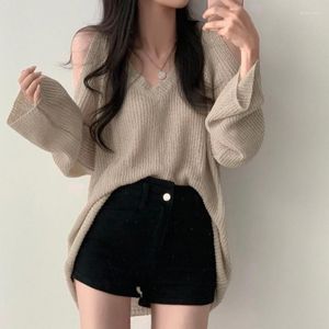 Women's Sweaters Solid V Hollow Out Off Shoulder Y2k Clothes White Women Jumper Korean Fashion Knitted Top Sueter Mujer Shirt