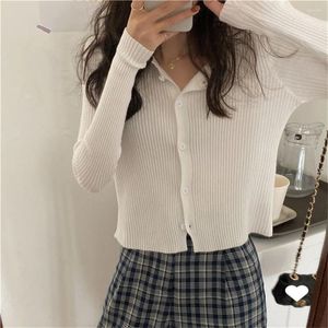 Kvinnors stickor 2023 Korean Fashion Autumn Long Sleeve Button Up Cardigan Women Casual Knited Ropa Mujer Ribbed Single Breasted Basic Top