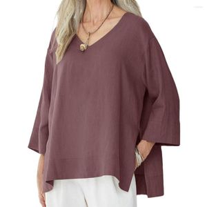 Camicette da donna Top con maniche a tre quarti da donna Elegante pullover con scollo a V Top Chic 3/4 Streetwear con orlo a spacco laterale Camicetta ampia